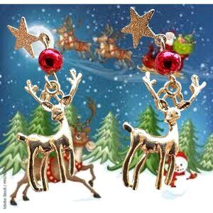 Reindeer Earrings Rudolph New Festive Christmas Eve Party Star Dangle Ho…
